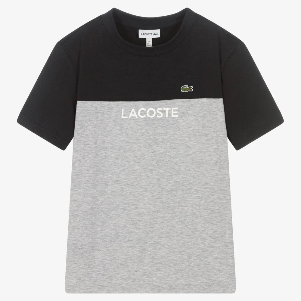 Lacoste-Teen Boys Grey & Navy Blue Cotton T-Shirt | Childrensalon Outlet
