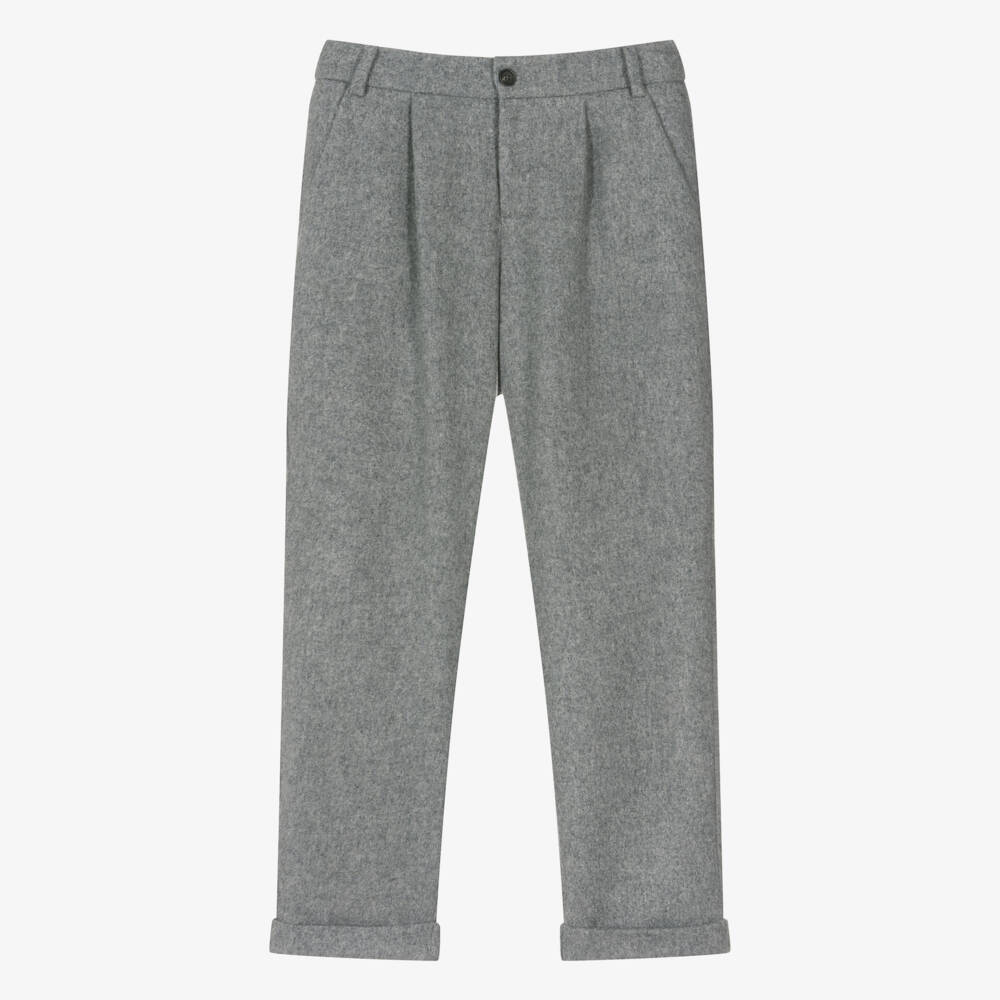 Fendi-Teen Boys Grey Wool Flannel Trousers | Childrensalon Outlet