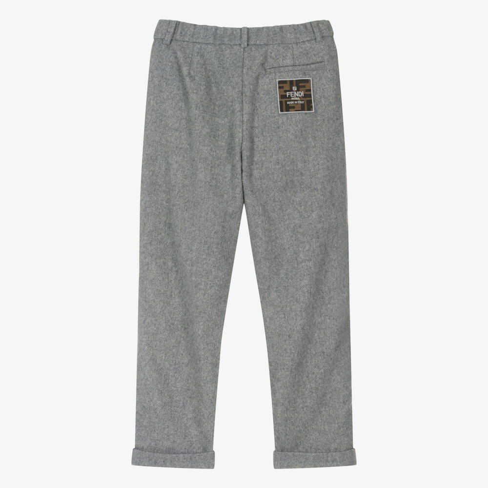 Fendi-Teen Boys Grey Wool Flannel Trousers | Childrensalon Outlet