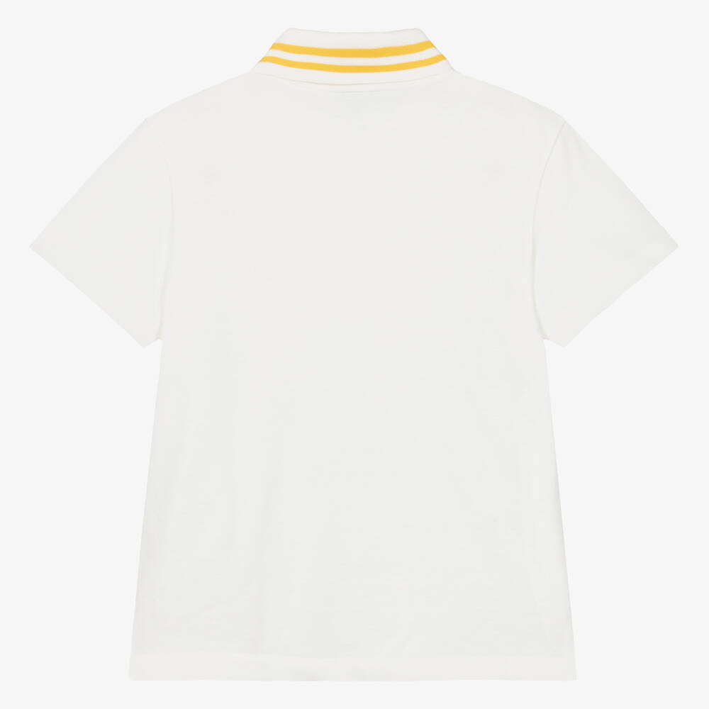 Fendi-Teen Boys Ivory Cotton Polo Shirt With Yellow Logo | Childrensalon Outlet
