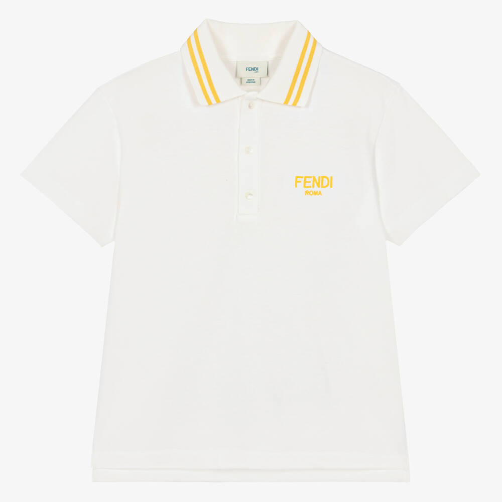 Fendi-Teen Boys Ivory Cotton Polo Shirt With Yellow Logo | Childrensalon Outlet