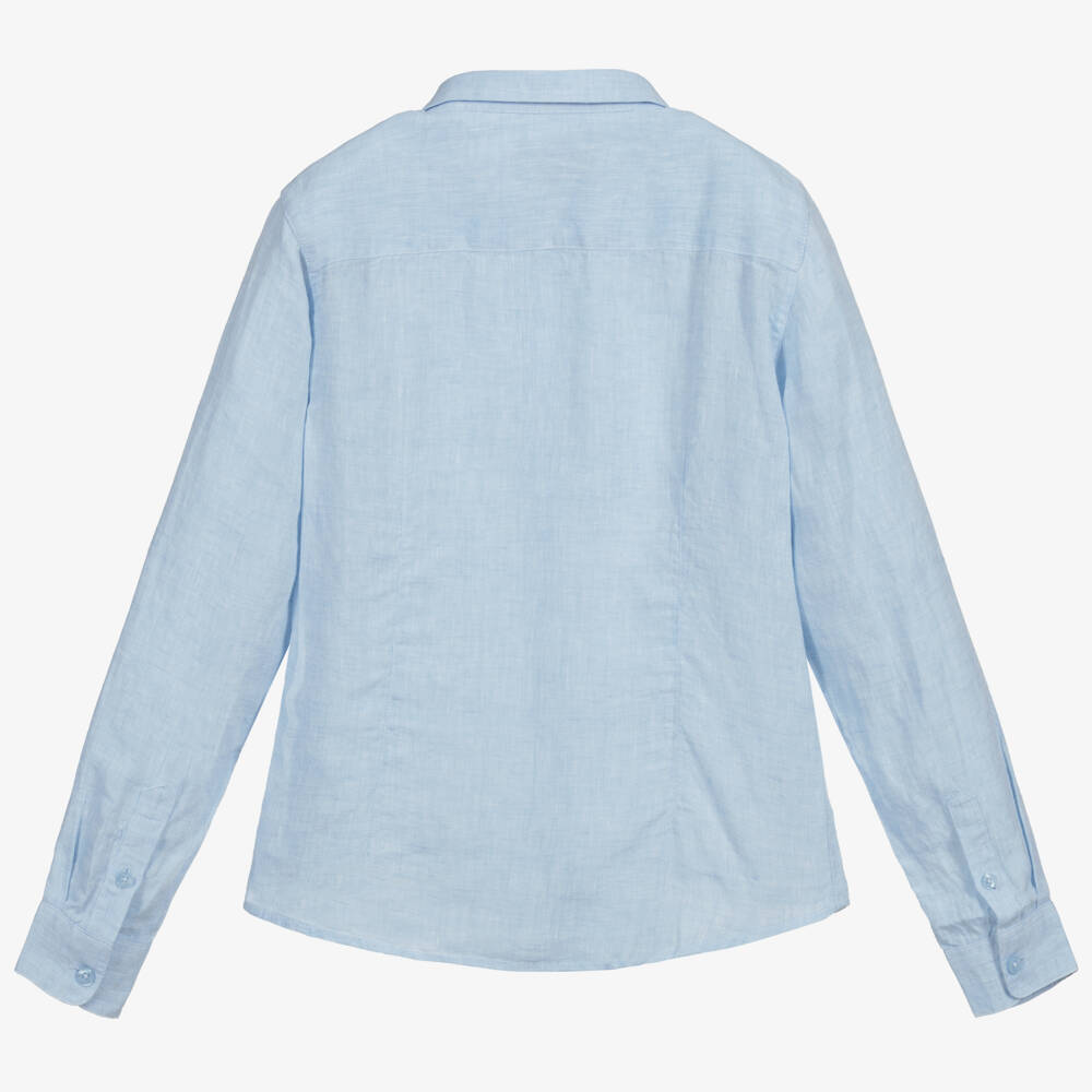 Emporio Armani-Teen Boys Light Blue Linen Logo Shirt | Childrensalon Outlet