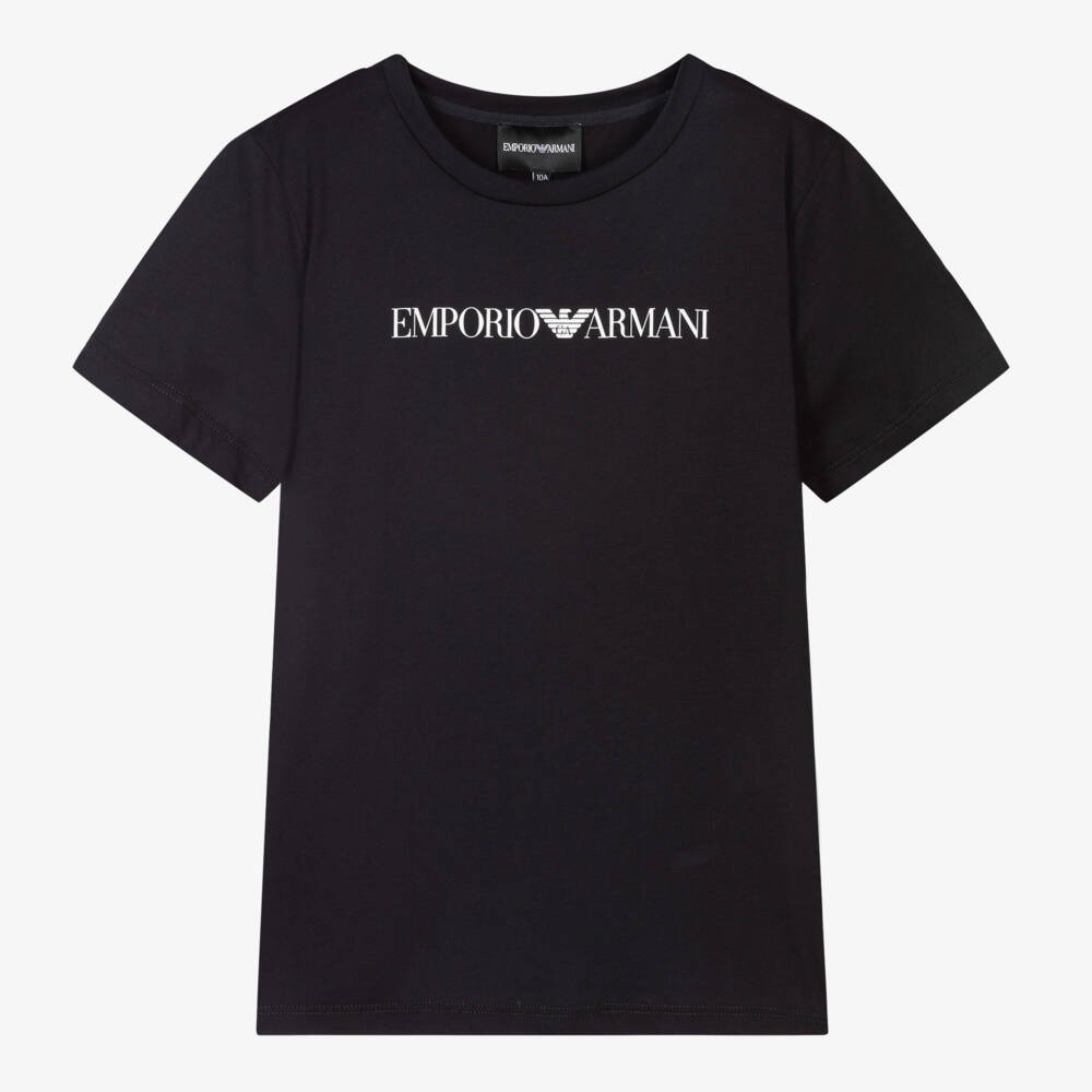 Emporio Armani-Teen Boys Navy Blue Cotton T-Shirt With Eagle Logo | Childrensalon Outlet