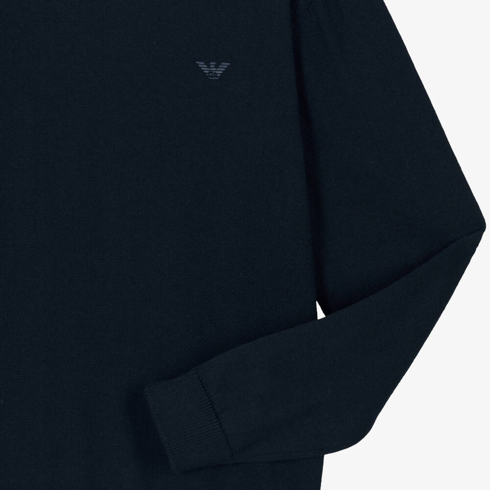 Emporio Armani-Teen Boys Navy Blue Cotton & Wool Sweater | Childrensalon Outlet