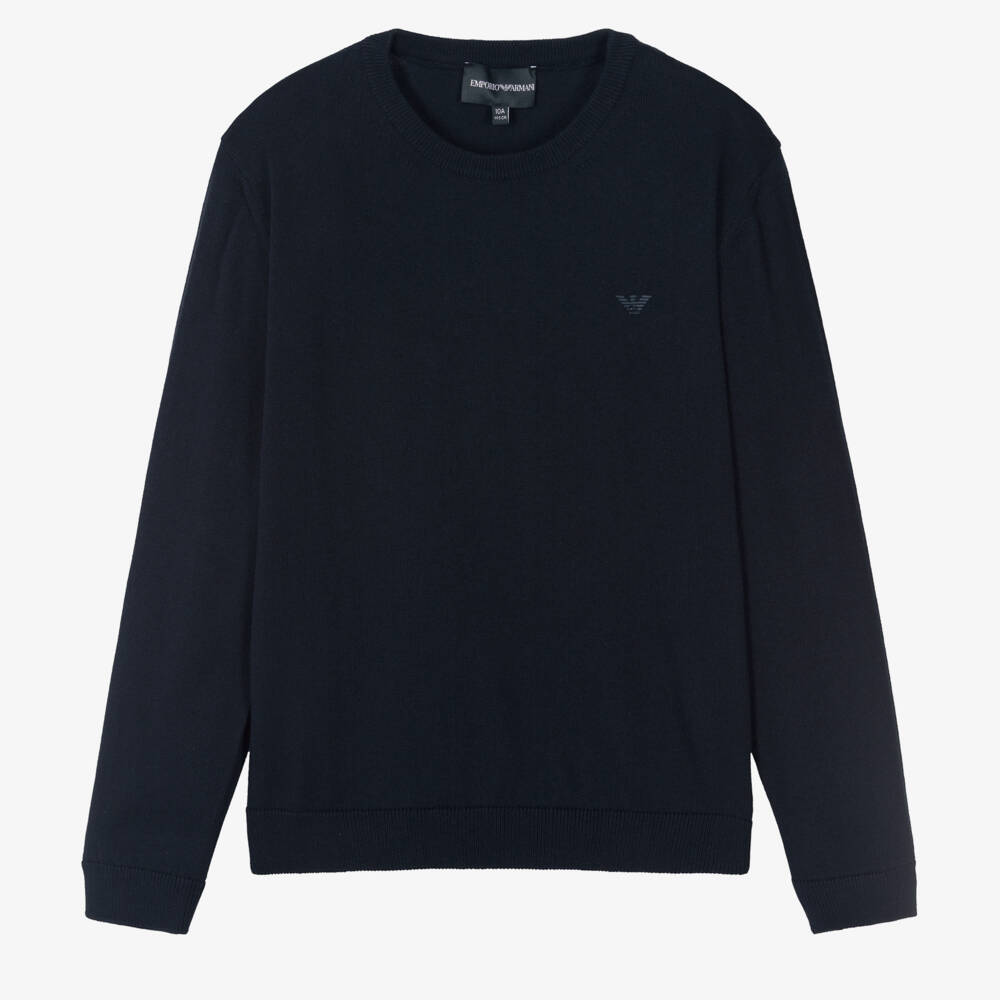 Emporio Armani-Teen Boys Navy Blue Cotton & Wool Sweater | Childrensalon Outlet
