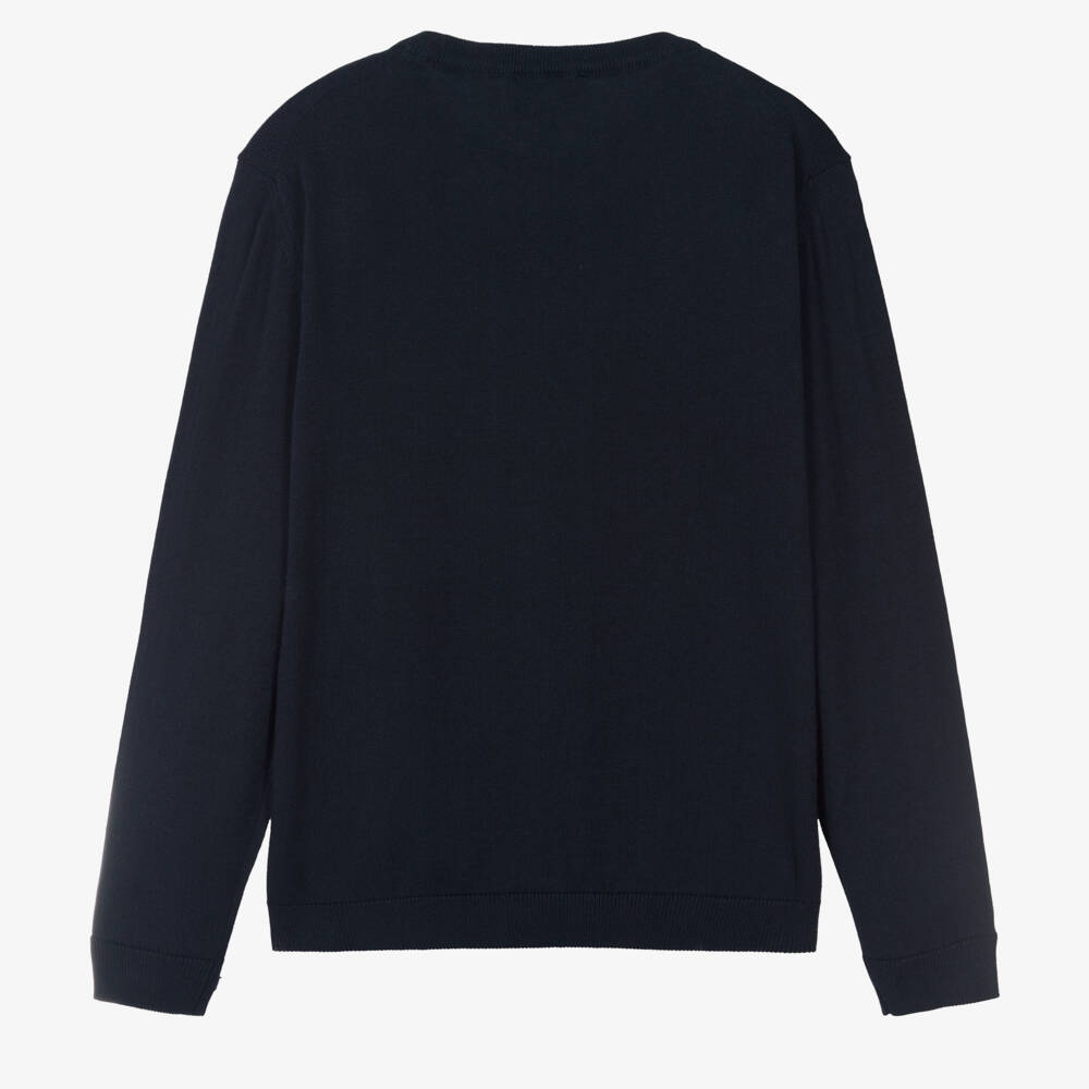 Emporio Armani-Teen Boys Navy Blue Cotton & Wool Sweater | Childrensalon Outlet