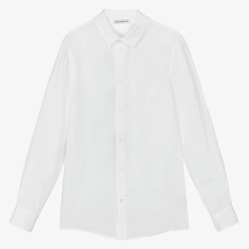 Dolce & Gabbana-Teen Boys White Linen Logo Shirt | Childrensalon Outlet
