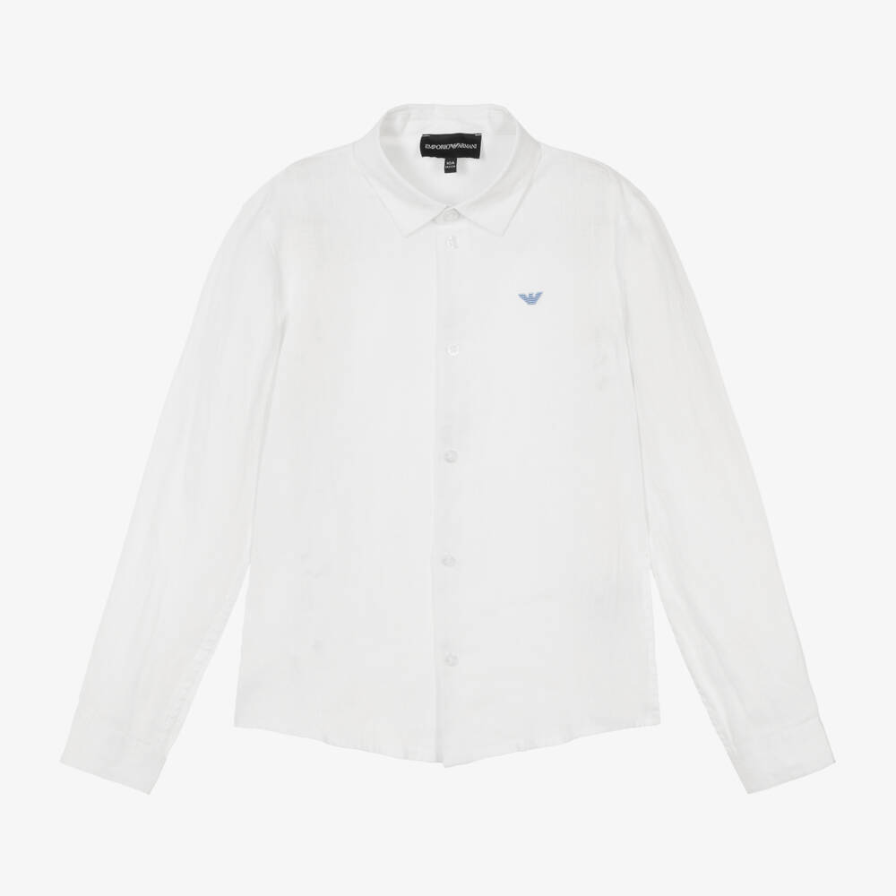 Emporio Armani-Teen Boys White Linen Shirt | Childrensalon Outlet