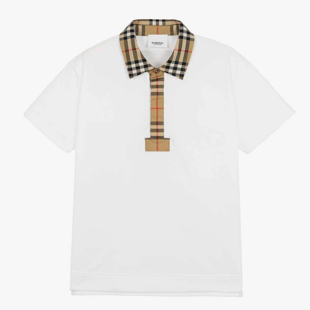 Burberry-Teen Boys White Logo Polo Shirt | Childrensalon Outlet