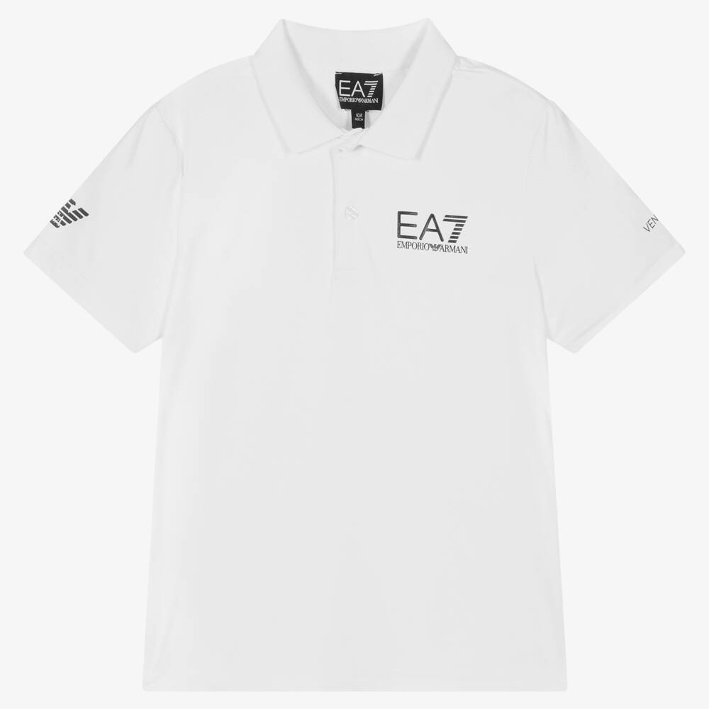 EA7 Emporio Armani-Teen Boys White Ventus7 Sports Polo Shirt | Childrensalon Outlet