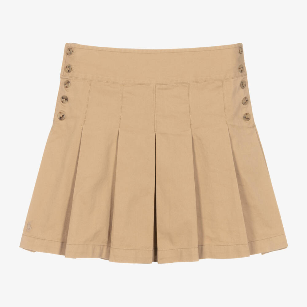 Ralph Lauren-Teen Girls Beige Cotton Pleated Skirt | Childrensalon Outlet