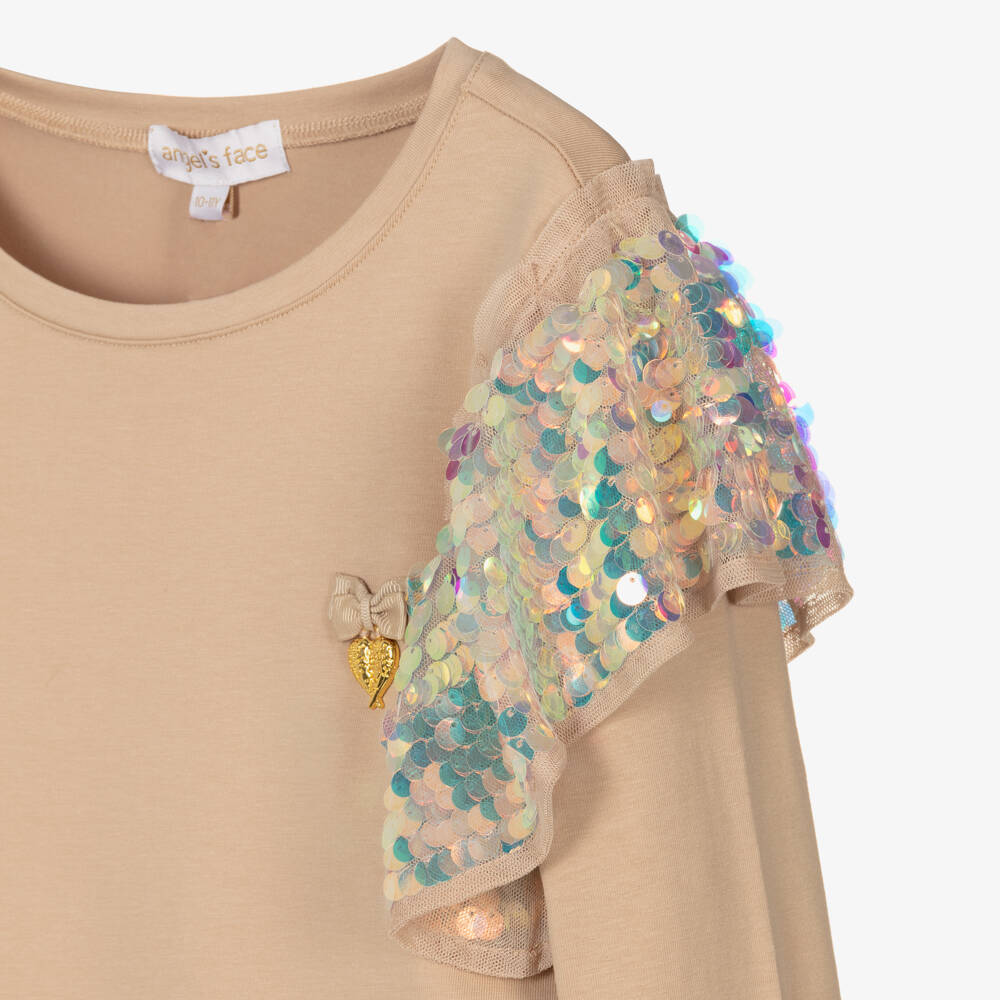 Angel's Face-Teen Girls Beige Sequin Top | Childrensalon Outlet