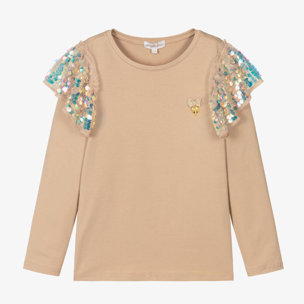Angel's Face-Teen Girls Beige Sequin Top | Childrensalon Outlet
