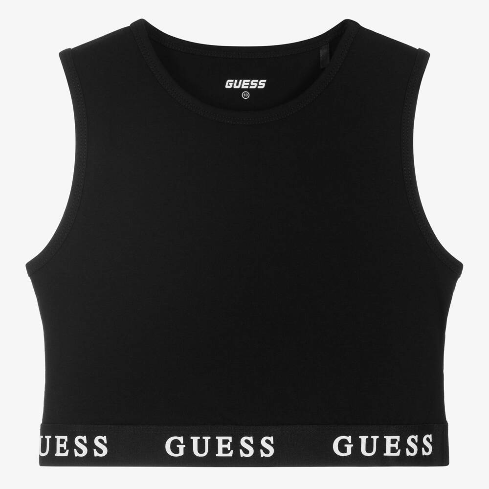 Guess-Teen Girls Black Cotton Cropped Top | Childrensalon Outlet