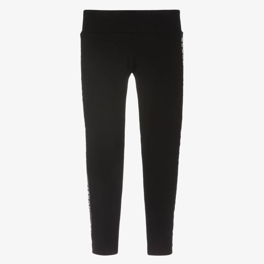 Guess-Teen Girls Black Cotton Leggings With Logo Taping | Childrensalon Outlet