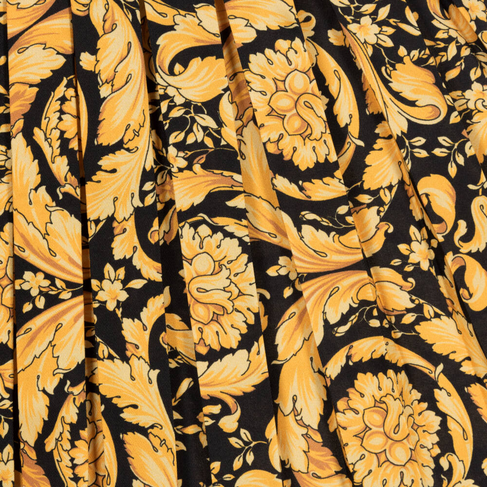 Versace-Teen Girls Black & Gold Pleated Barocco Skirt | Childrensalon Outlet