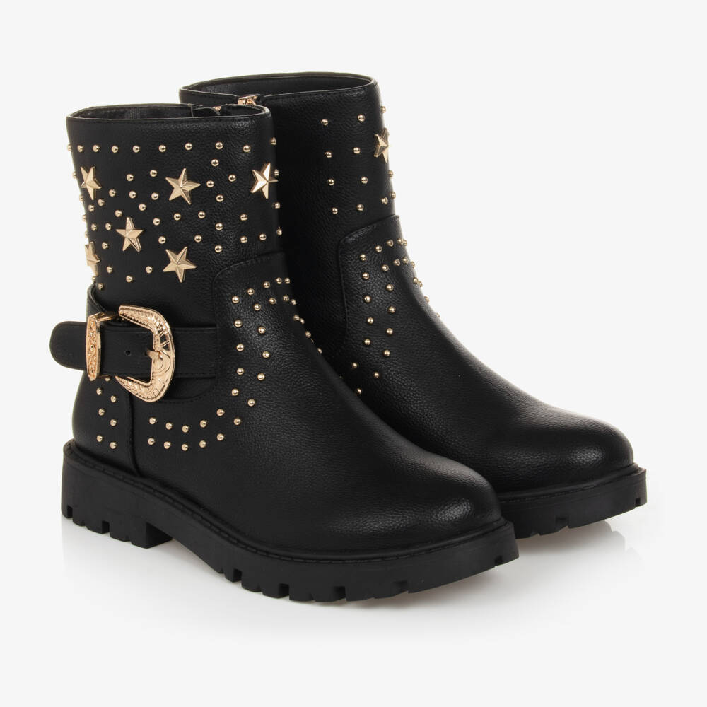 Angel's Face-Teen Girls Black Studded Faux Leather Boots | Childrensalon Outlet