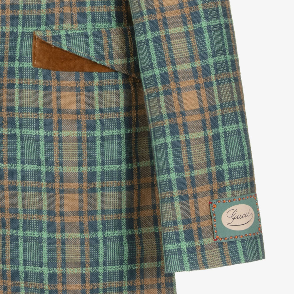Gucci-Teen Girls Blue & Brown Wool Check Coat | Childrensalon Outlet