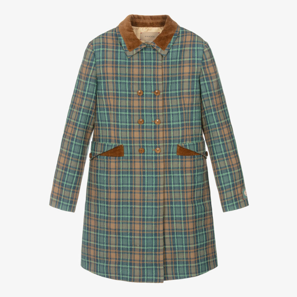 Gucci-Teen Girls Blue & Brown Wool Check Coat | Childrensalon Outlet