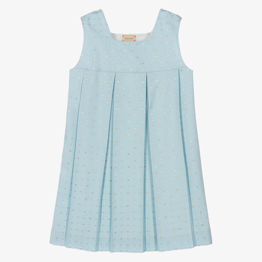 Gucci-Синее шерстяное платье с геометрическим узором для девочек | Childrensalon Outlet