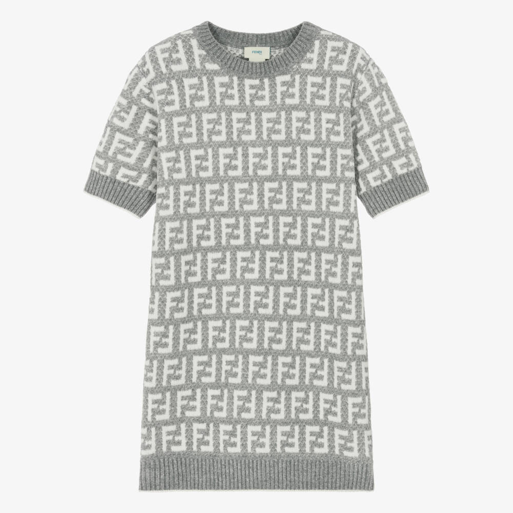 Fendi-Teen Girls Grey Knitted FF Monogram Dress | Childrensalon Outlet
