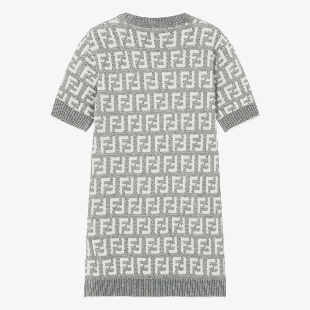 Fendi-Teen Girls Grey Knitted FF Monogram Dress | Childrensalon Outlet