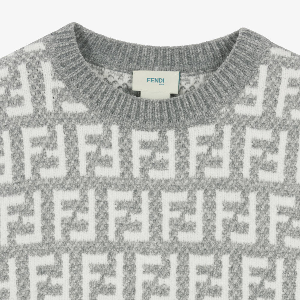 Fendi-Teen Girls Grey Knitted FF Monogram Dress | Childrensalon Outlet