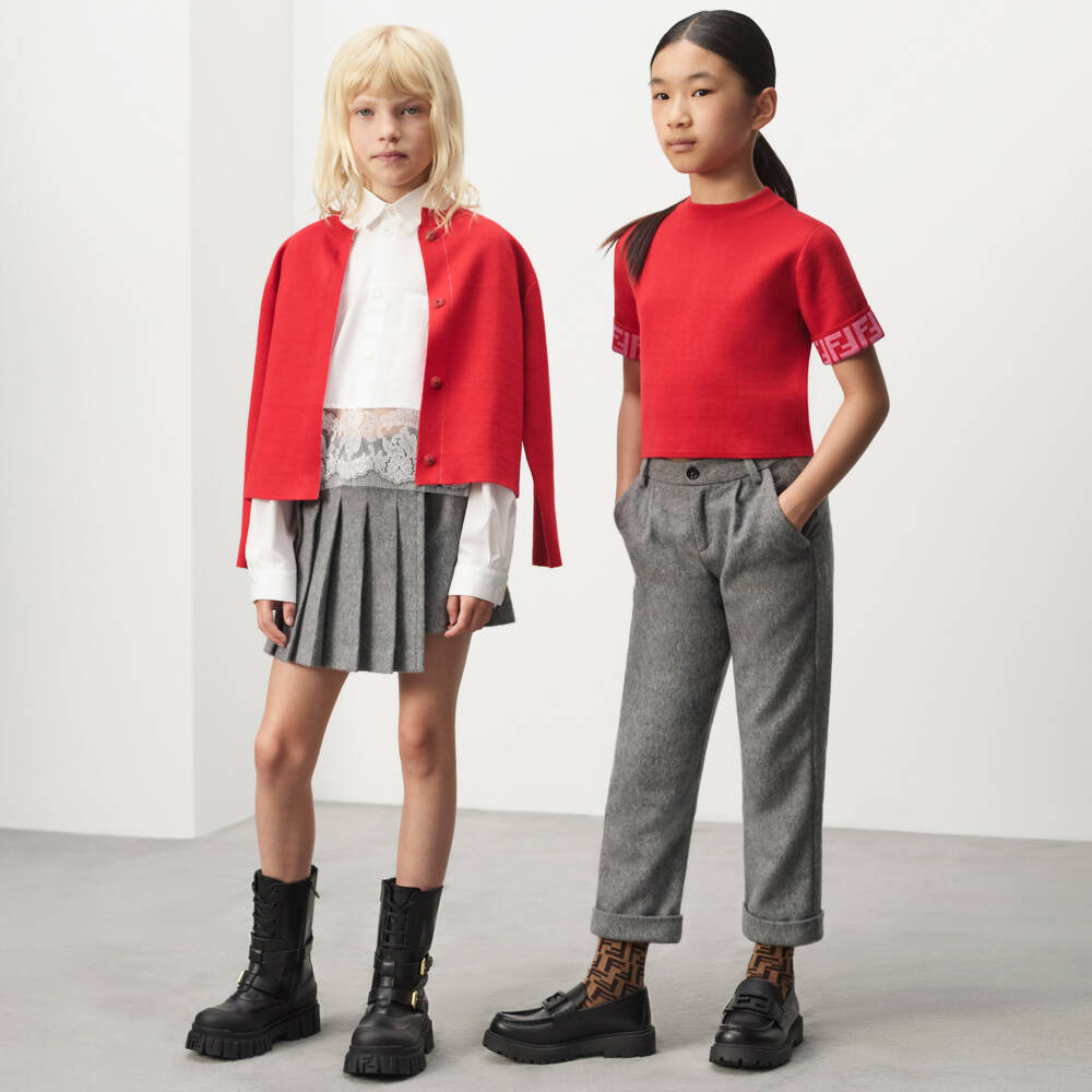 Fendi-Teen Girls Grey Wool Flannel Skort | Childrensalon Outlet