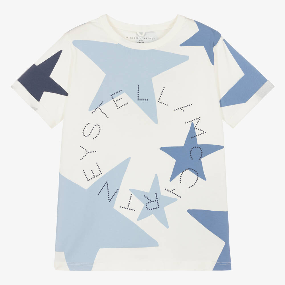 Stella McCartney Kids-Teen Girls Ivory & Blue Star Cotton T-Shirt | Childrensalon Outlet