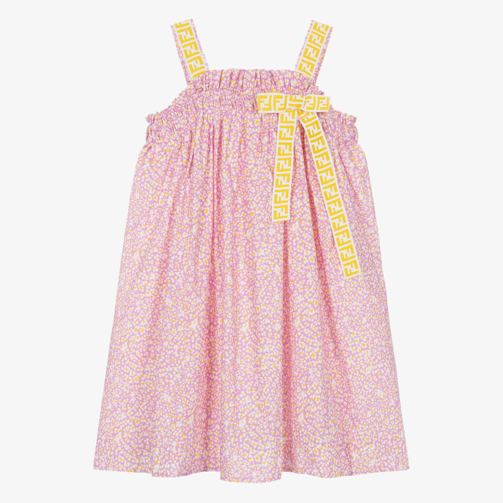 Fendi-Хлопковое платье розового и жёлтого цвета для девочек | Childrensalon Outlet