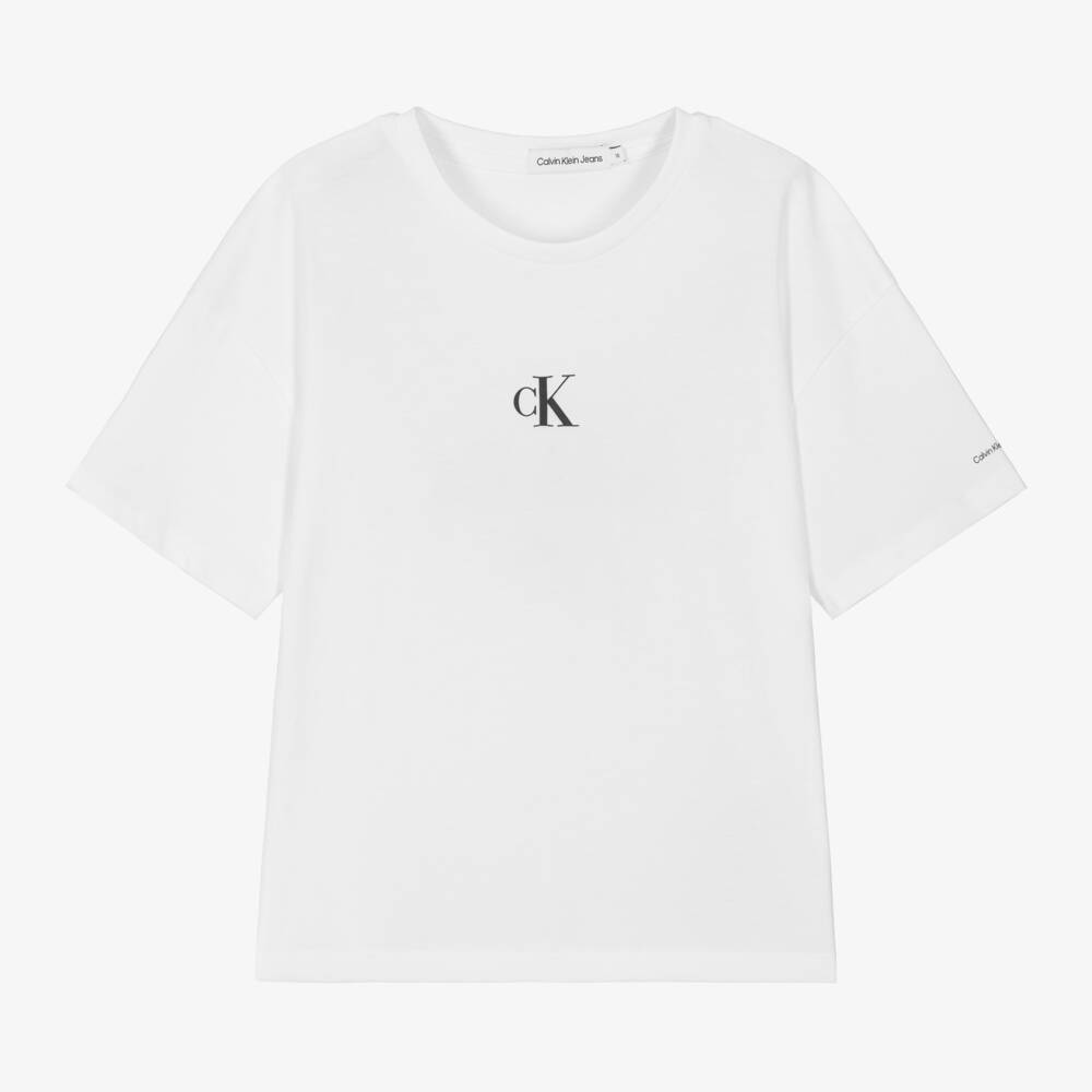 Calvin Klein-Teen Girls White Cotton Boxy T-Shirt | Childrensalon Outlet