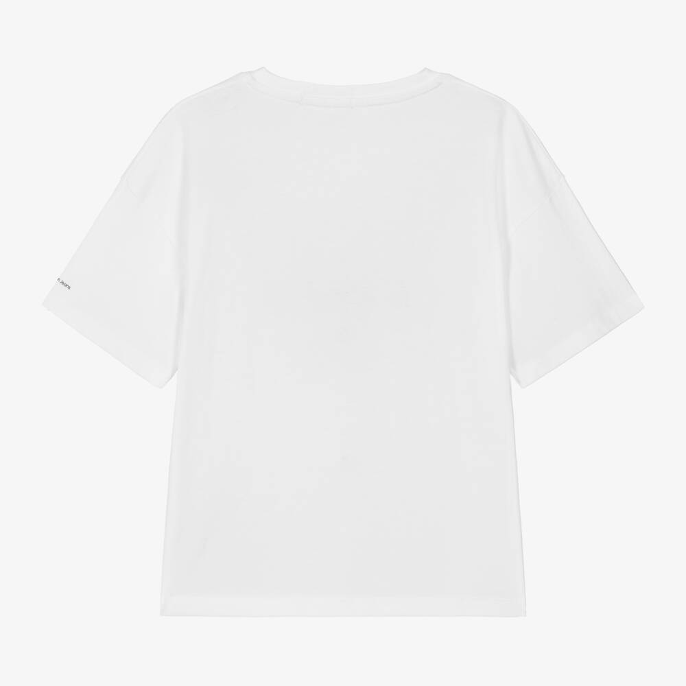 Calvin Klein-Teen Girls White Cotton Boxy T-Shirt | Childrensalon Outlet