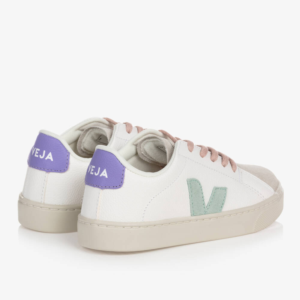 VEJA-Teen Girls White & Green Esplar Leather Trainers | Childrensalon Outlet