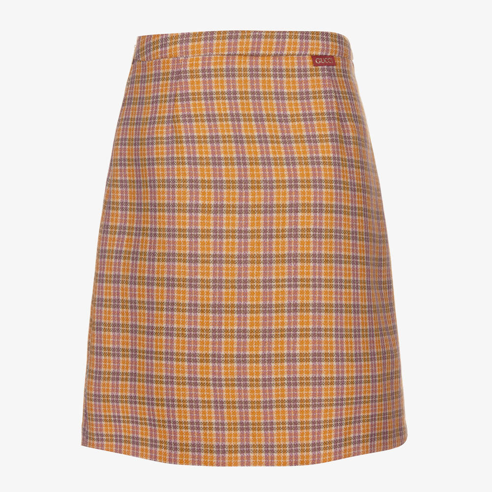 Gucci-Teen Orange Check Wool Skirt | Childrensalon Outlet