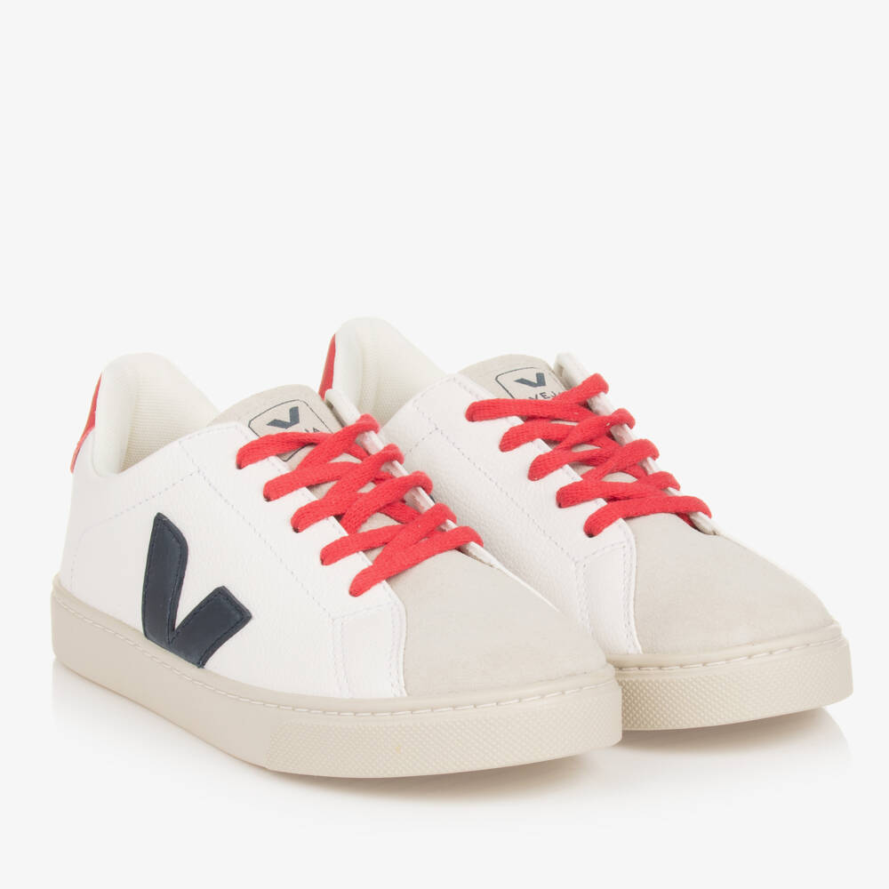 VEJA-Teen White & Blue Esplar Leather Trainers | Childrensalon Outlet
