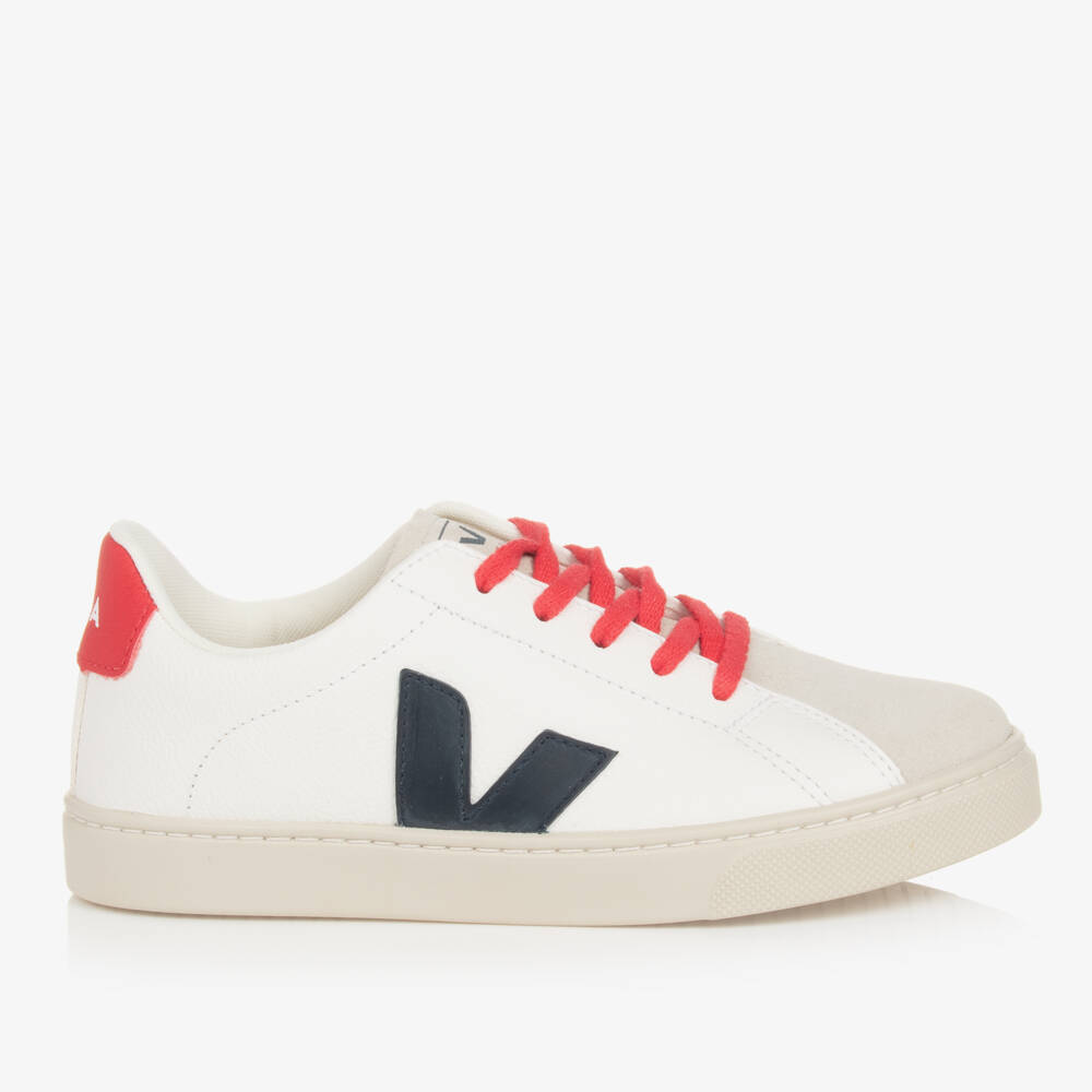 VEJA-Teen White & Blue Esplar Leather Trainers | Childrensalon Outlet