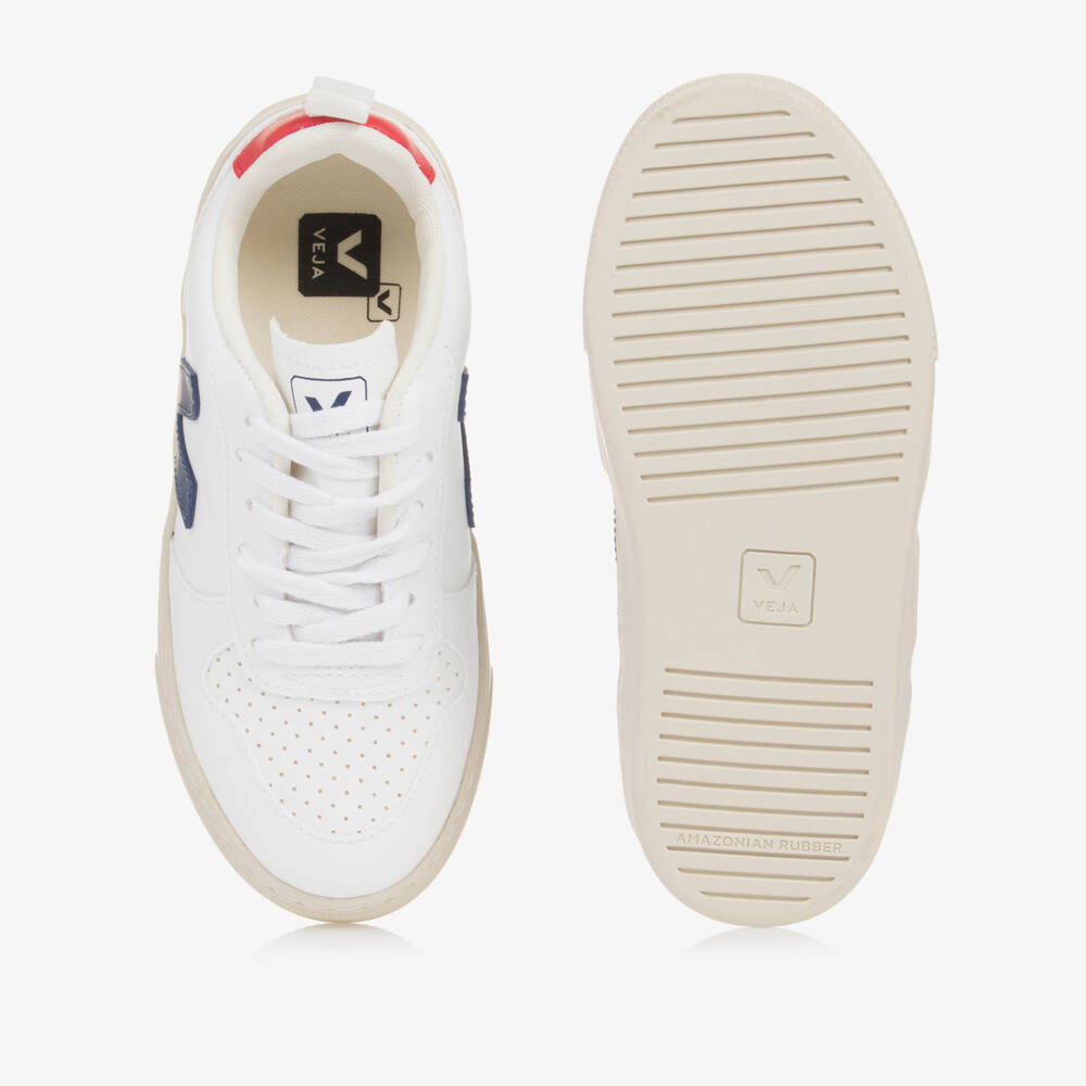 VEJA-Teen White & Navy Blue Lace-Up V-10 Trainers | Childrensalon Outlet