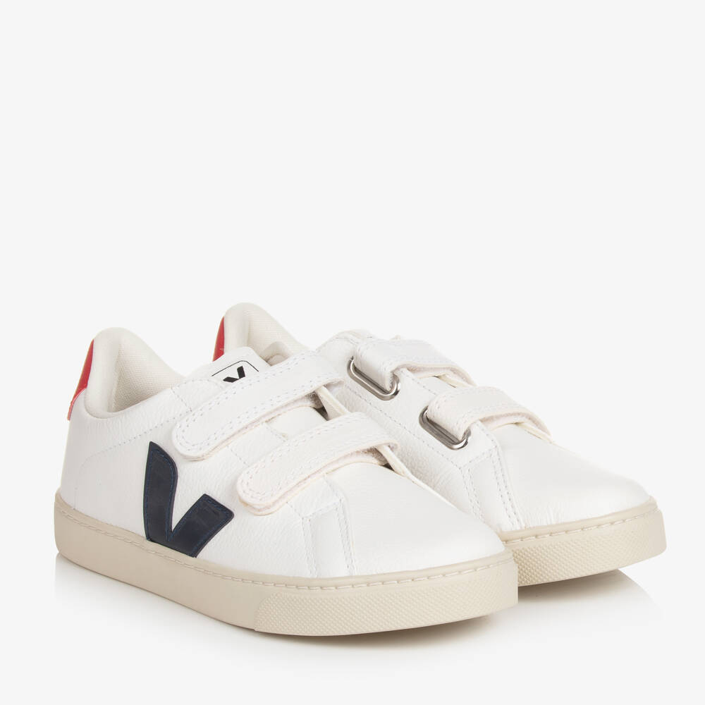 VEJA-Teen White & Navy Blue Leather Esplar Trainers | Childrensalon Outlet
