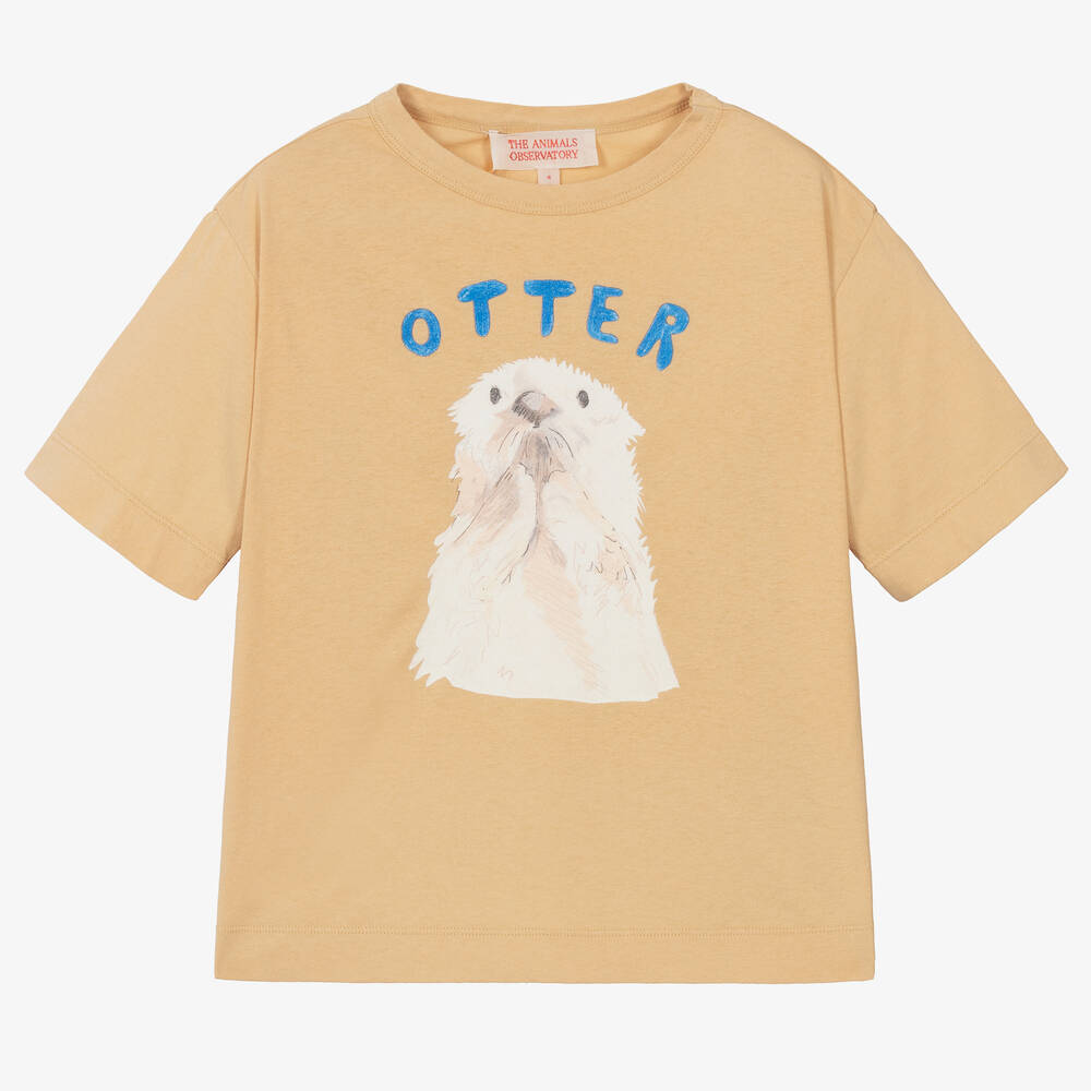 The Animals Observatory - Beiges Baumwoll-T-Shirt mit Otter | Childrensalon