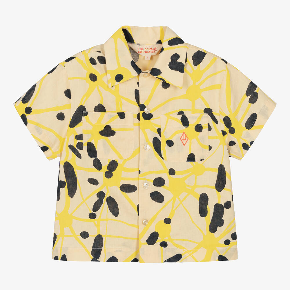 The Animals Observatory - قميص قطن وكتان لون بيج وأصفر | Childrensalon