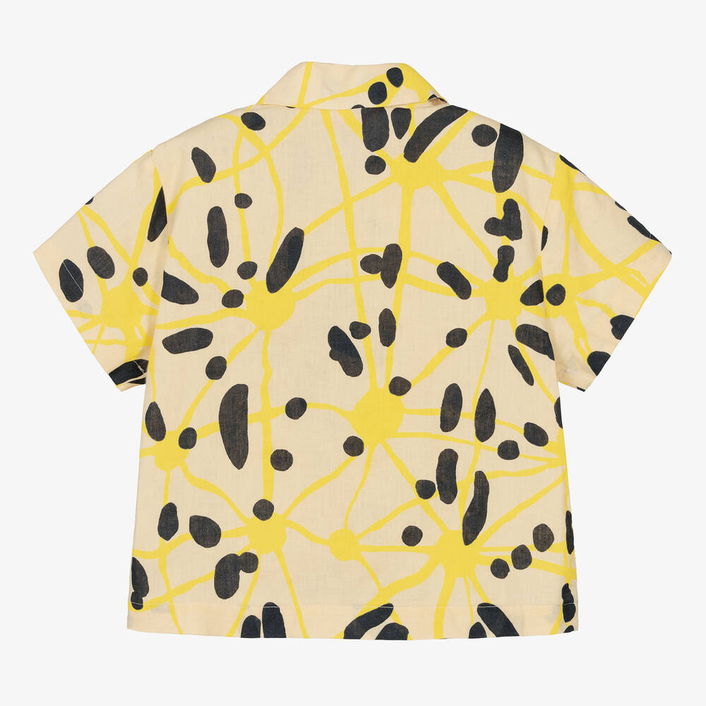The Animals Observatory-Beige & Yellow Linen Pattern Shirt | Childrensalon Outlet