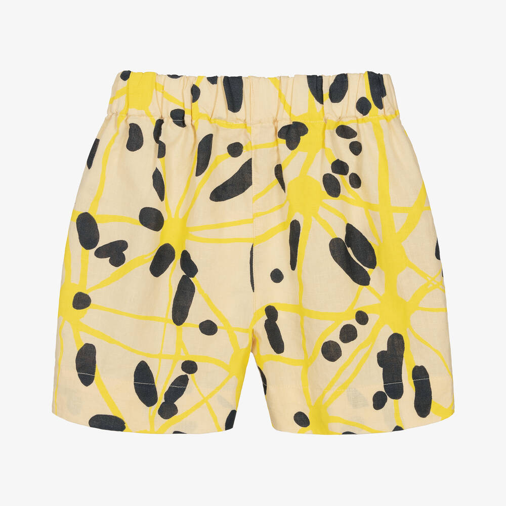 The Animals Observatory-Бежево-желтые льняные шорты с узором | Childrensalon Outlet