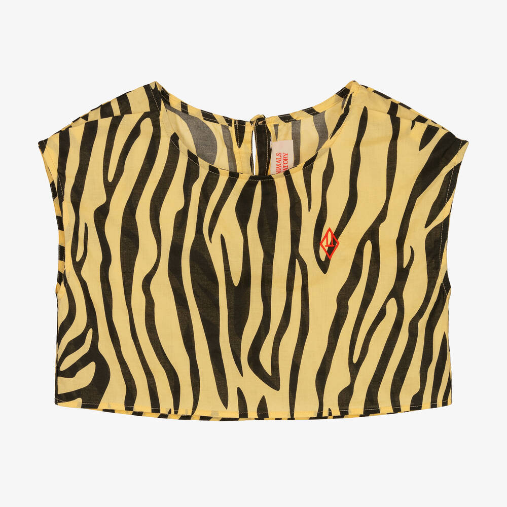 The Animals Observatory - Black & Yellow Cotton Zebra Print Top | Childrensalon