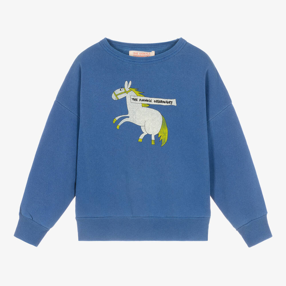 The Animals Observatory - Sweat oversize bleu en coton cheval | Childrensalon