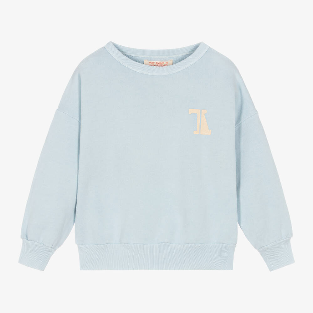 The Animals Observatory-Blue Cotton Logo Oversize Sweatshirt | Childrensalon Outlet