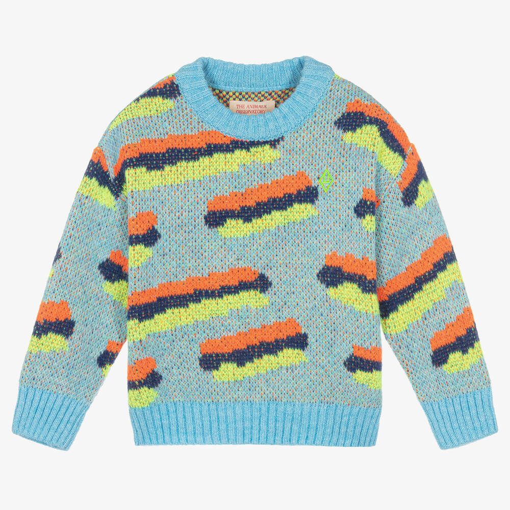 The Animals Observatory - Pull bleu et orange en maille | Childrensalon