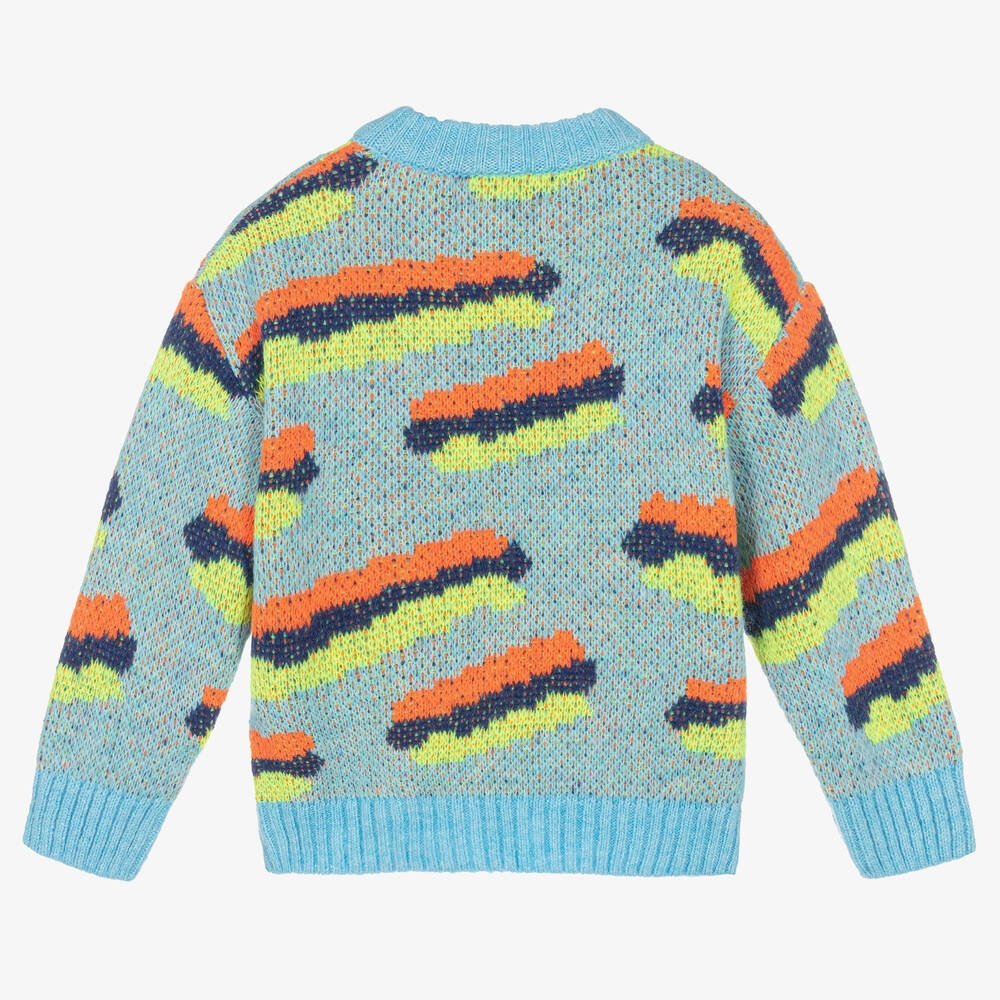 The Animals Observatory-Blue & Orange Knitted Sweater | Childrensalon Outlet