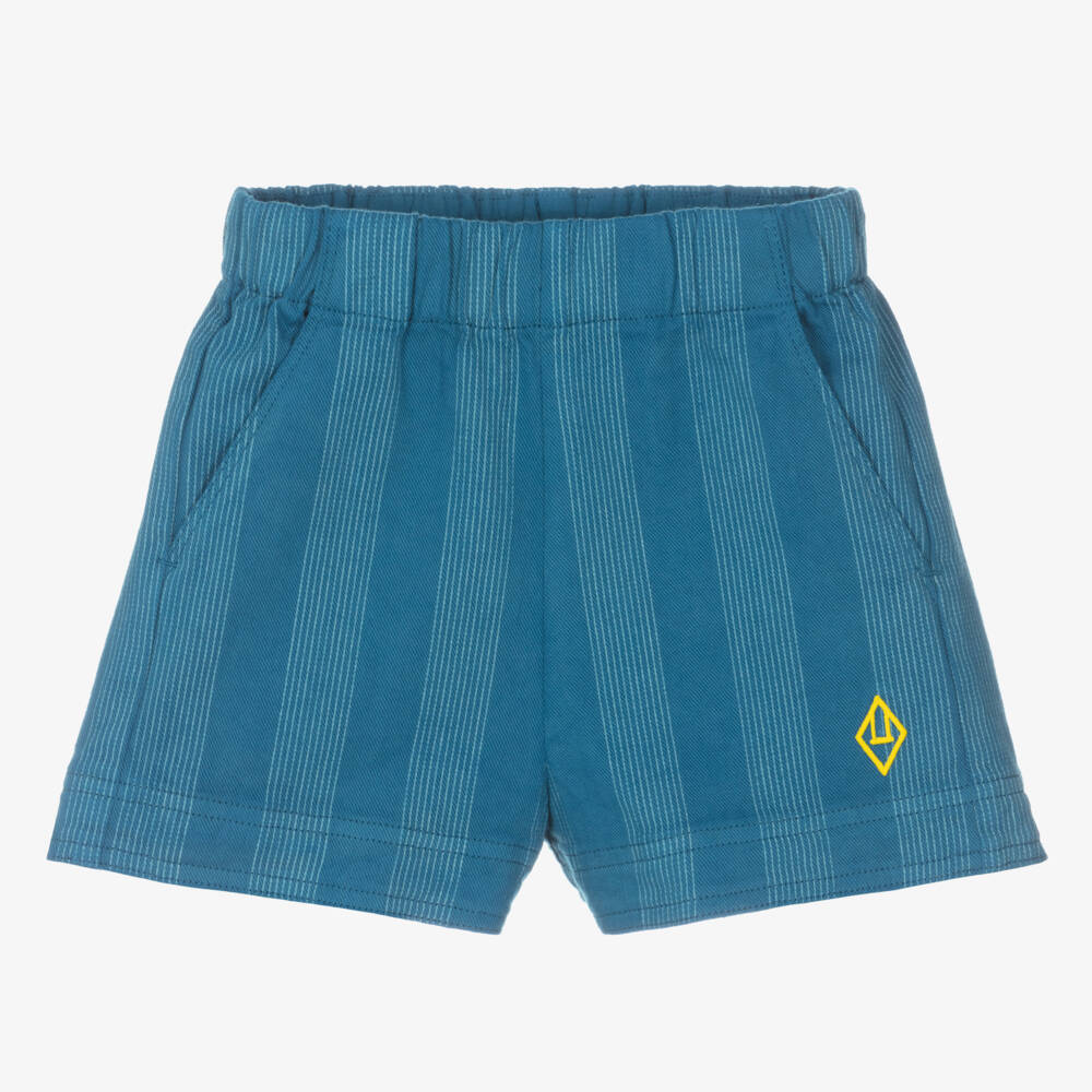 The Animals Observatory-Blue Stripe Cotton Twill Shorts | Childrensalon Outlet