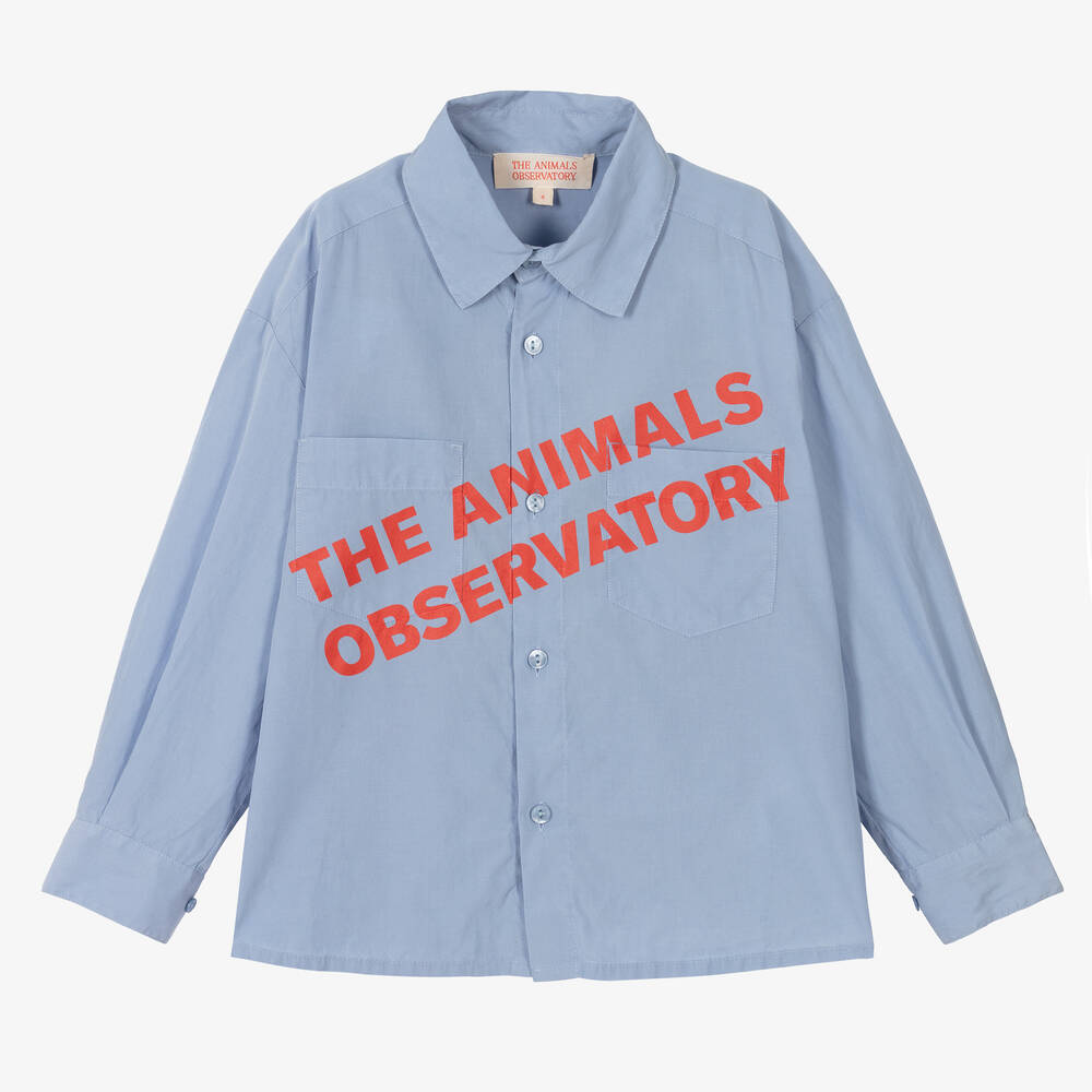 The Animals Observatory - Blue Tencel Logo Shirt | Childrensalon