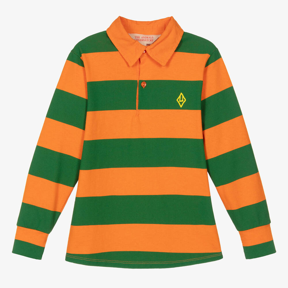 The Animals Observatory - قميص رغبي قطن جيرسي مقلّم لون برتقالي وأخضر | Childrensalon